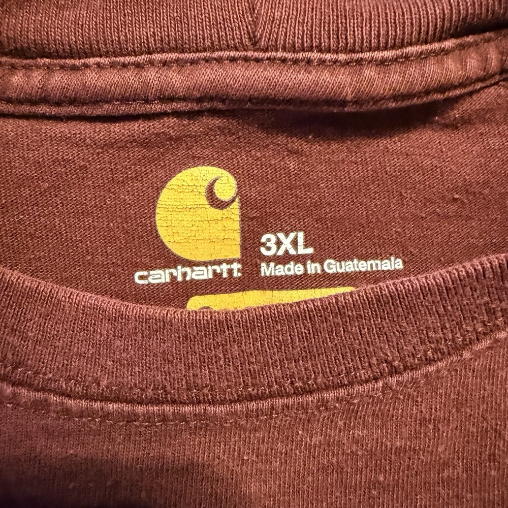 Carhartt Original Fit Long Sleeve Burgundy T-Shirt Mens 3XL Heavyweight Pocket - Picture 4 of 6